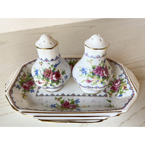 Royal Albert Other - Salt & Pepper On Tray Royal Albert Petite Point Bone China England